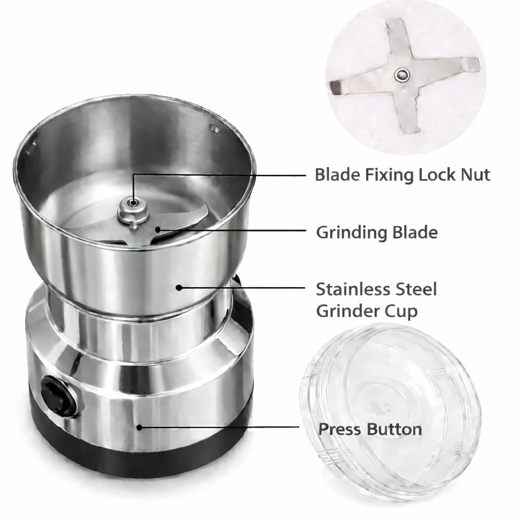Nima Stainless Steel Multifunctional Electric Grinder & Coffee Maker, Mini Spice and Masala Grinder for Coffee Beans, Nuts and Grains, Durable Household Grinder for Home Kitchen