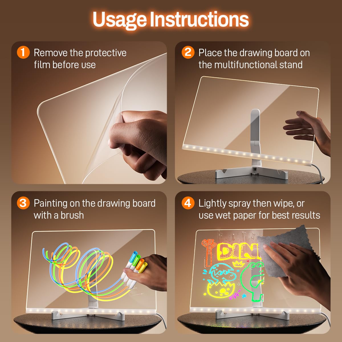 7 Color LED Note Board Light up Dry Erase Boards Led Drawing Board for Kids With Includes Adapter