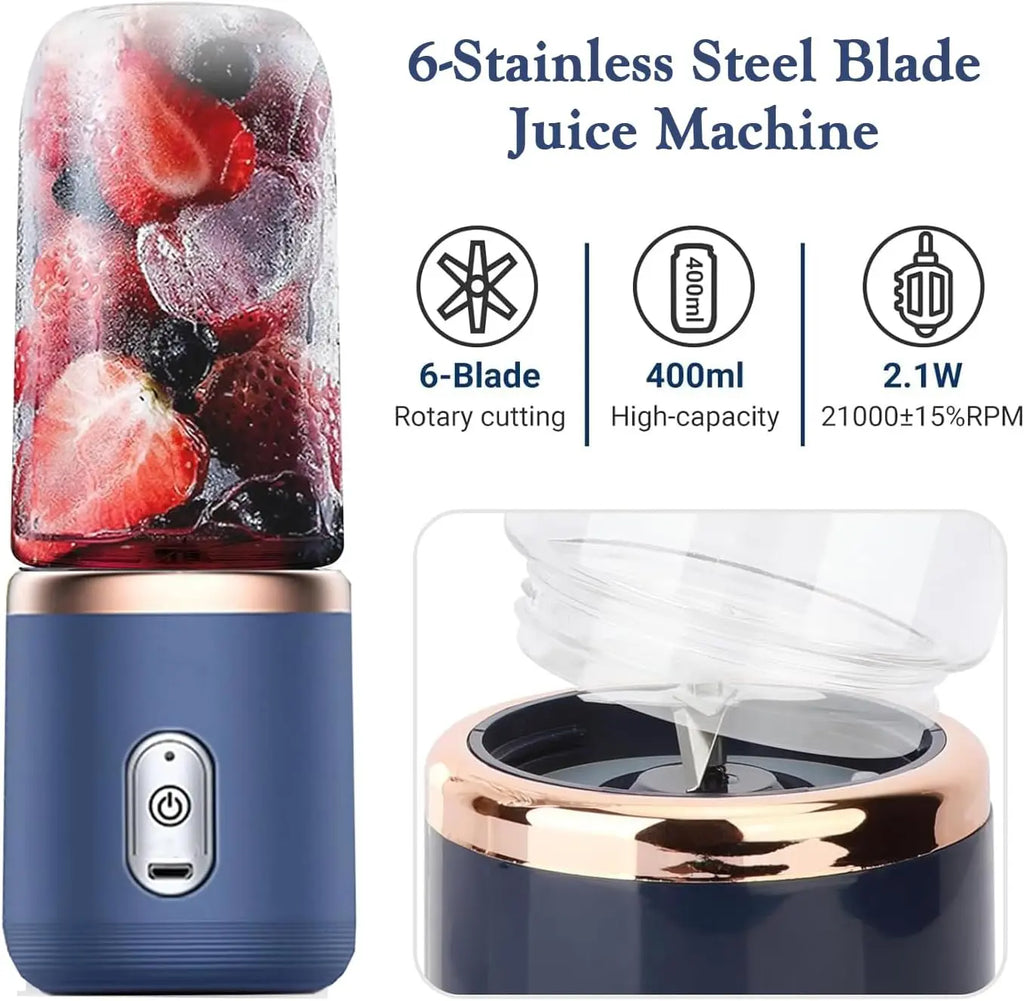 Portable Blender Electric Juicers Fruit Mixers USB Rechargeable Smoothie Mini Personal Juicer 6 Blades 3Gears With 1500 Mah Rechargeable Battery-Smoothie Blender