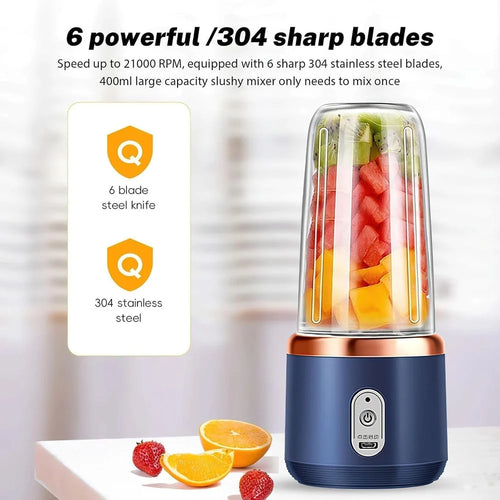 Portable Blender Electric Juicers Fruit Mixers USB Rechargeable Smoothie Mini Personal Juicer 6 Blades 3Gears With 1500 Mah Rechargeable Battery-Smoothie Blender